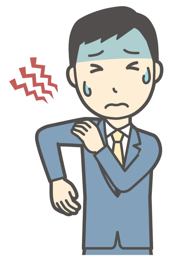 デスクワークで肩に負担がかかり苦しんでいる男性会社員のイラスト